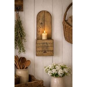 Vintage Rustic Willow Tree Stenciled Wood Wall Pocket Letter Holder Etc